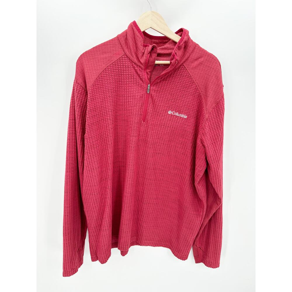 Columbia Mens‎ Quarter Zip Pullover Sweatshirt Size XL Red Thermal Knit Outdoors
